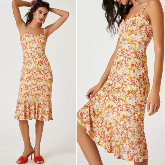 HUTCH Selene Floral Bustier Midi Dress Sweetheart Ditsy Floral Print | Small - Picture 1 of 11